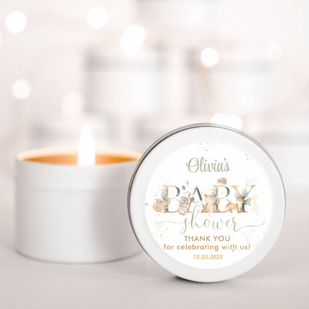 Baby Animal Baby Shower Personalised Scented Candle Favour