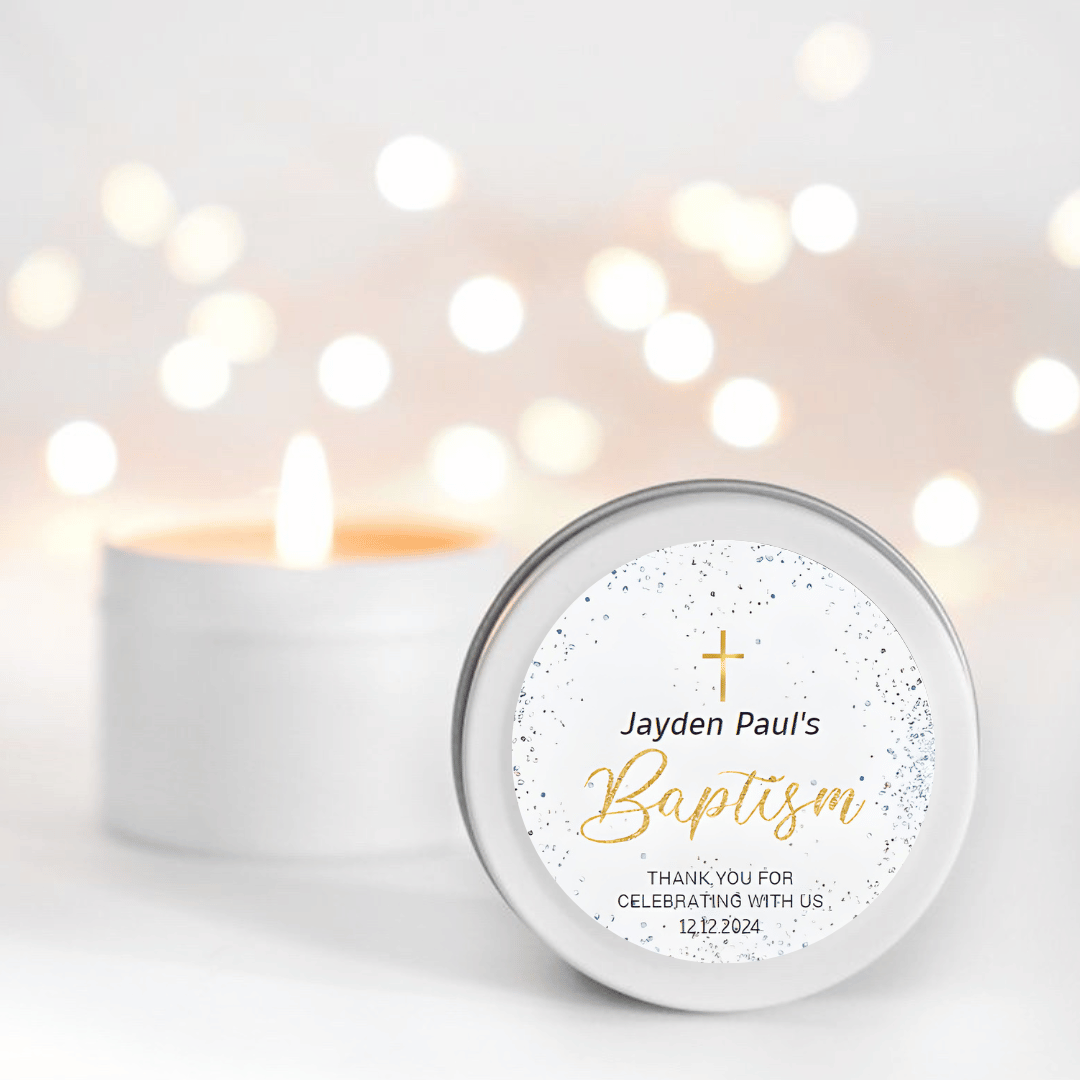 Blue Baptism personalised Scented Candle Favour