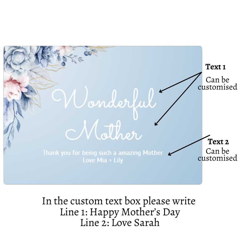 Personalised Mother’s Day Tin Candle – Wonderful Mother on soft blue background with blue and purple flowers