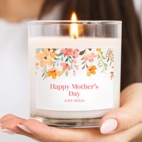 Personalised Mother’s Day Candle – Pink Watercolor Flowers Happy Mothers Day