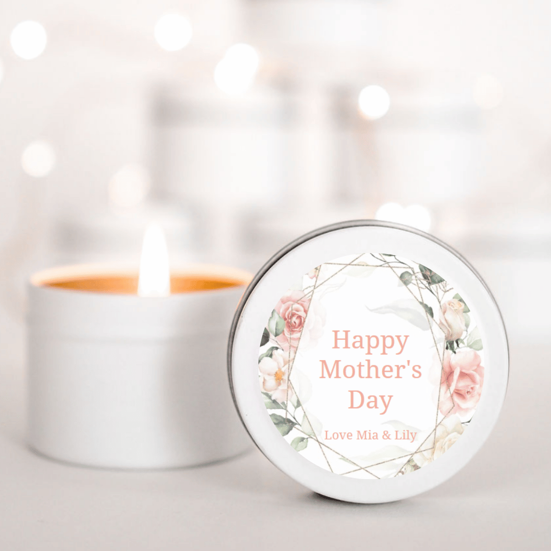 Soft Pink Roses with gold frame Mother's Day Personalised Candle