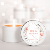 Soft Pink Roses with gold frame Mother's Day Personalised Candle