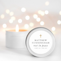 gold cross rest in peace candle