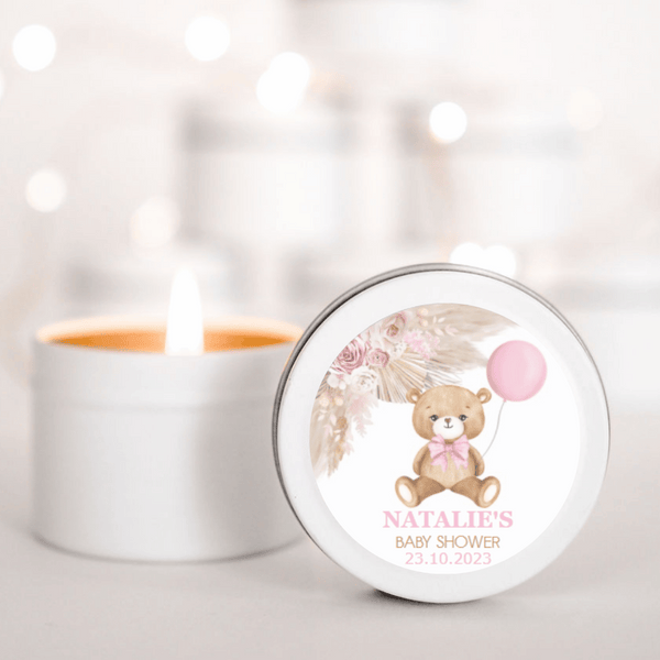 pink balloon theme baby shower candle favour