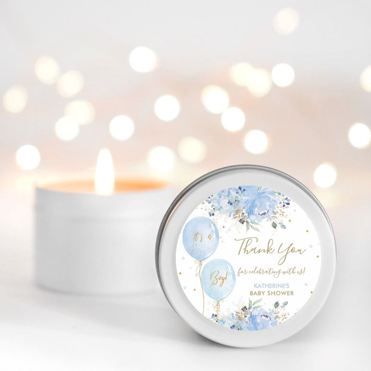 Baby Shower Blue Balloon Scented Candle Favour for boys | Personalisation | 10-12 hours burn time | Soy Wax Candle RISE The Candle Studio
