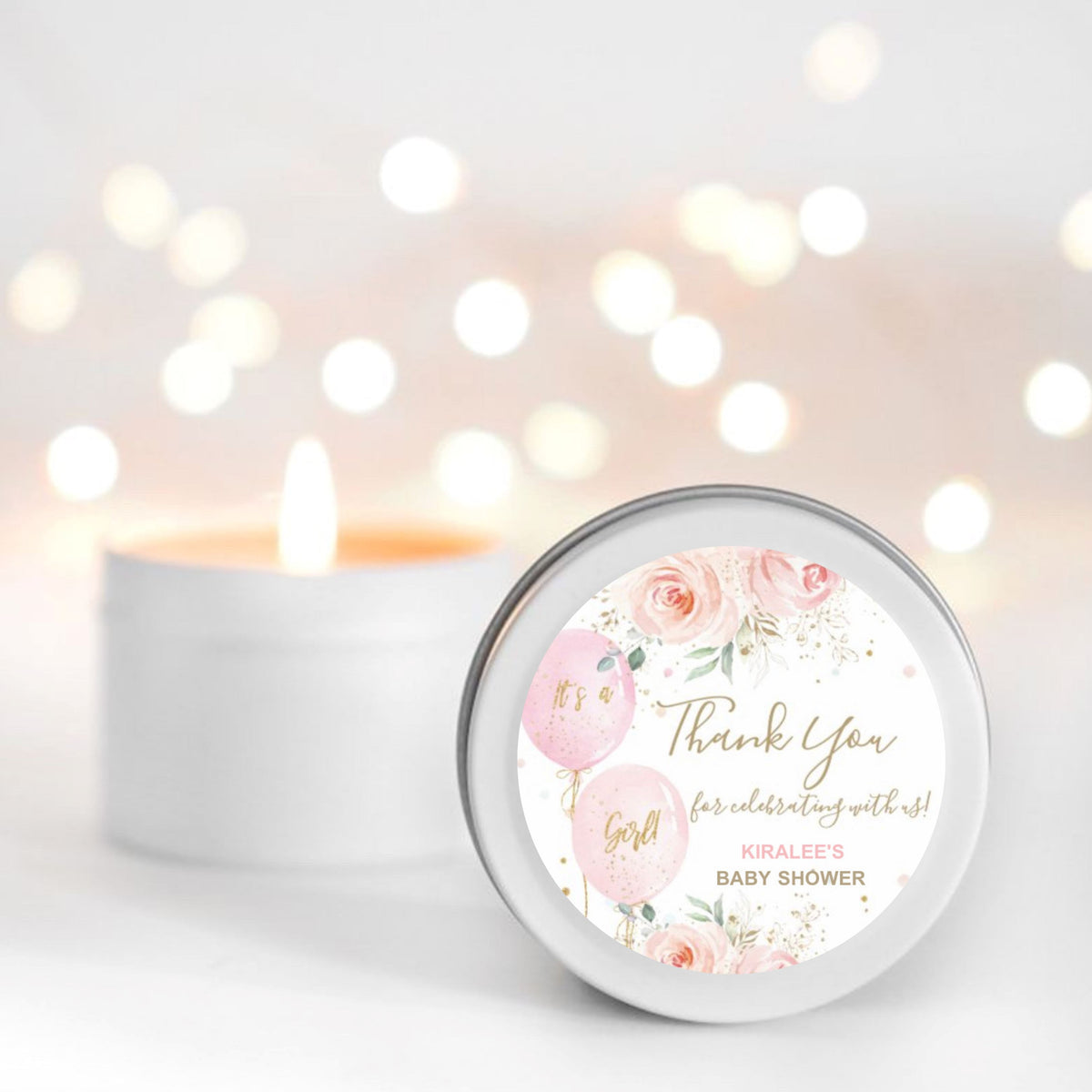 Baby Shower Pink Balloon Scented Candle Favour | Personalisation | 10-12 hours burn time | Soy Wax Candle RISE The Candle Studio