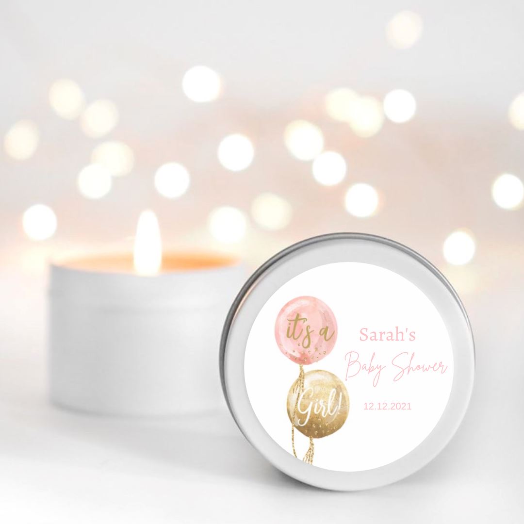 Baby Shower Pink Balloons Candle Favours | Personalisation | 10-12 hours burn time | Soy Wax Candle RISE The Candle Studio