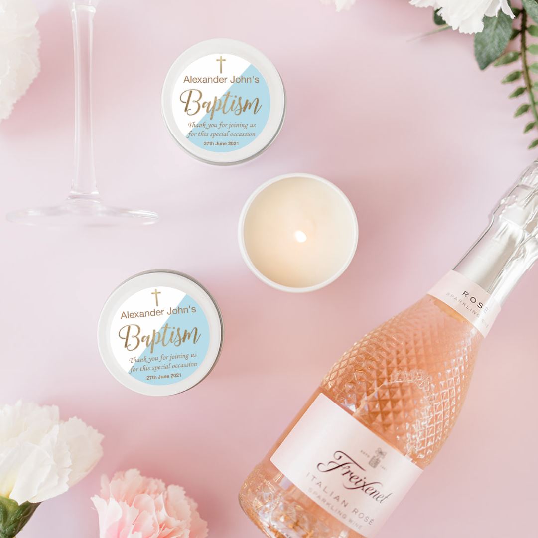 Baptism Candle Favours | Thank you candle | Personalisation | 10-12 hours burn time | Soy Wax Candle RISE The Candle Studio