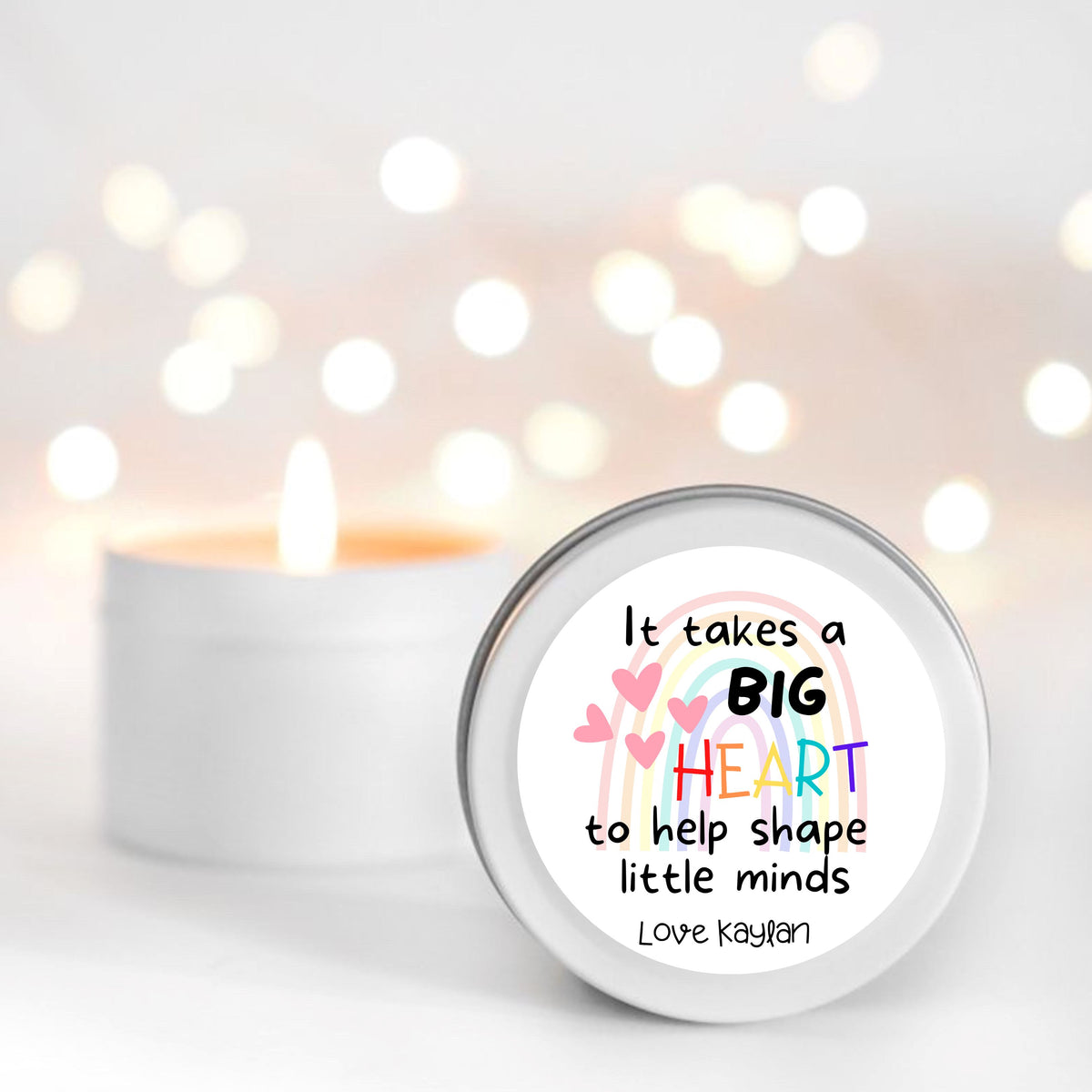 Big Hearts Personalised Candle Small Travel tin | teachers gifts Candle RISE The Candle Studio