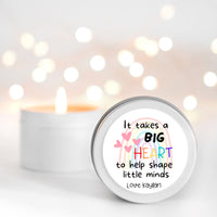 Big Hearts Personalised Candle Small Travel tin | teachers gifts Candle RISE The Candle Studio