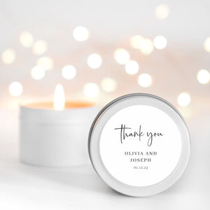 Black + White thank you personalised candle favour RISE The Candle Studio