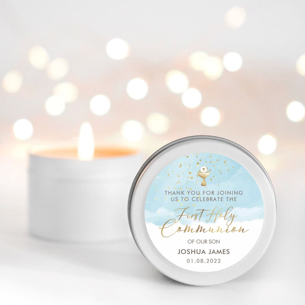 Blue First Holy Communion Scented Candle Favour Boys | Personalised | 10-12 hours burn time | Soy Wax Candle RISE The Candle Studio