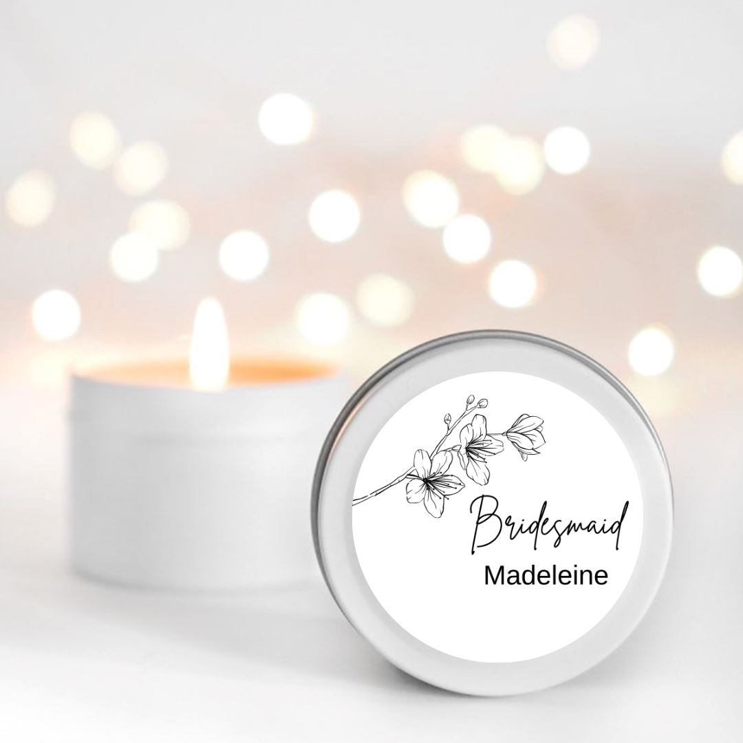 Bridesmaid Gift Candle | Personalised | Small Tin | 10-12 hours burn time | Soy Wax Candle RISE The Candle Studio