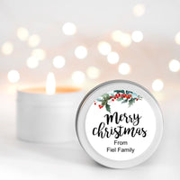 Christmas Holly Top Personalised Candle Small Travel tin Candle RISE The Candle Studio