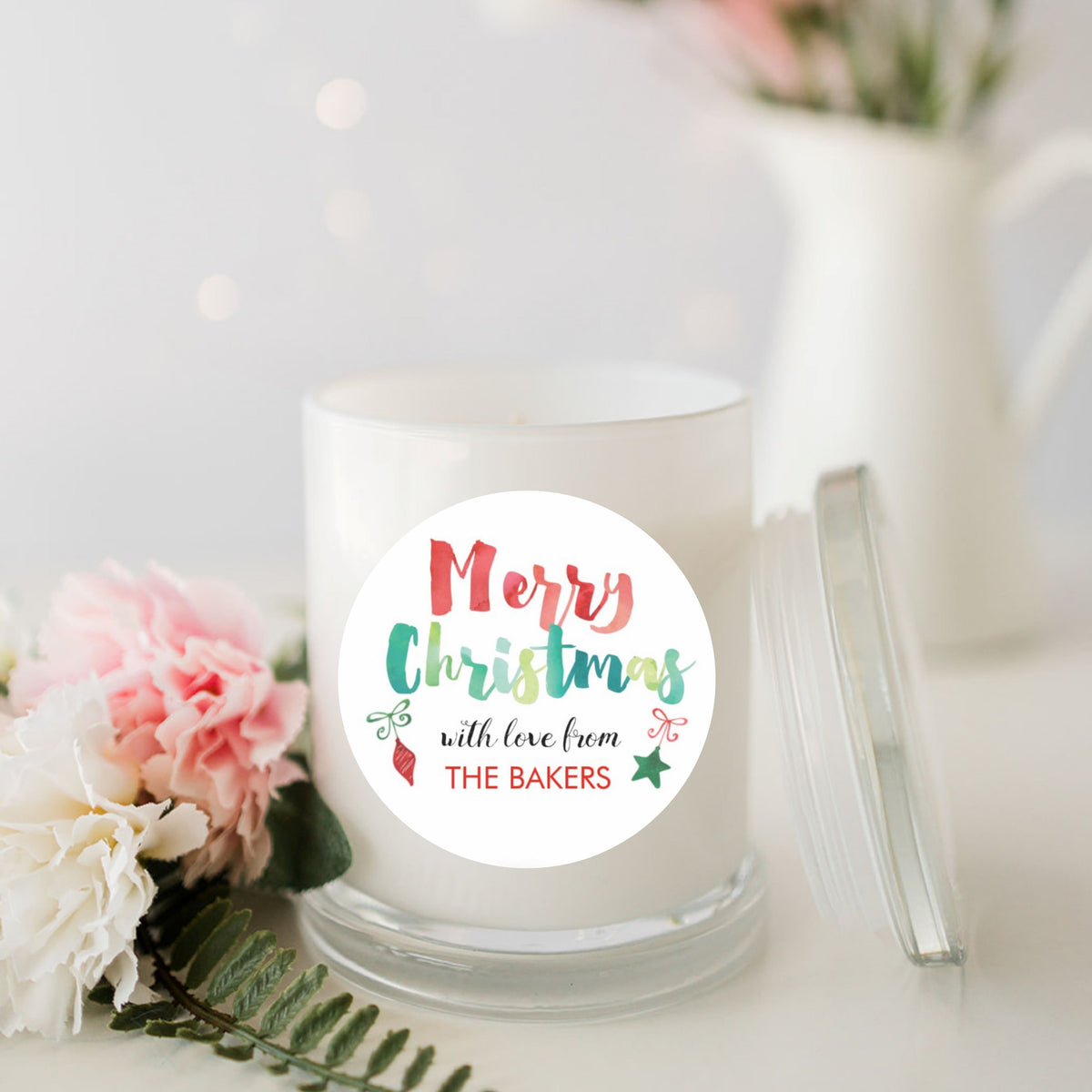 Christmas Personalised Candle Medium White Glassware Candle RISE The Candle Studio