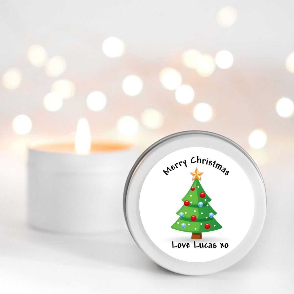 Christmas Tree Personalised Candle Small Travel tin Candle RISE The Candle Studio
