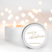 Gold Merry Christmas Personalised Candle Small Travel tin Candle RISE The Candle Studio