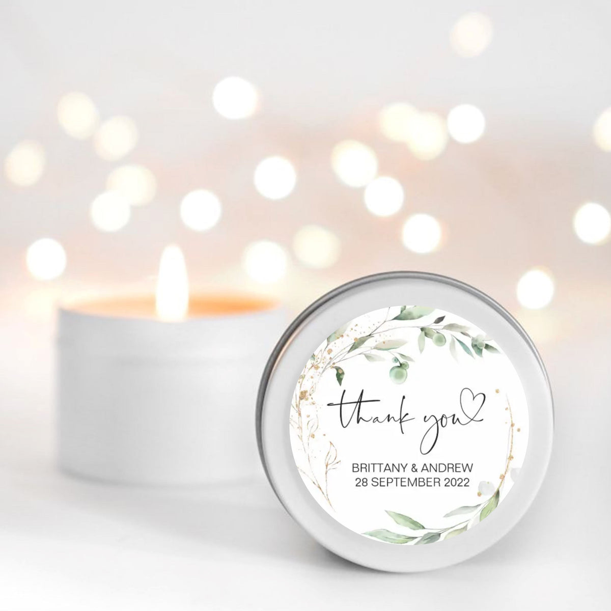 Greenery Wedding Candle Favours | Personalised | 10-12 hours burn time | Soy Wax Candle RISE The Candle Studio