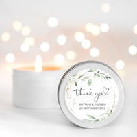 Greenery Wedding Candle Favours | Personalised | 10-12 hours burn time | Soy Wax Candle RISE The Candle Studio