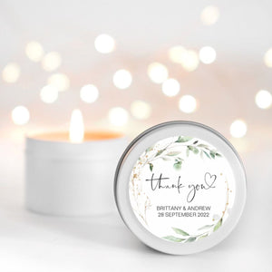 Greenery Wedding Candle Favours | Personalised | 10-12 hours burn time | Soy Wax Candle RISE The Candle Studio