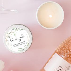 Greenery Wedding Candle Favours | Personalised | 10-12 hours burn time | Soy Wax Candle RISE The Candle Studio