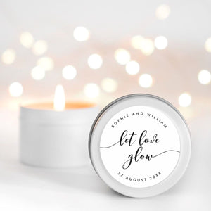 Let love glow personalised candle favours RISE The Candle Studio