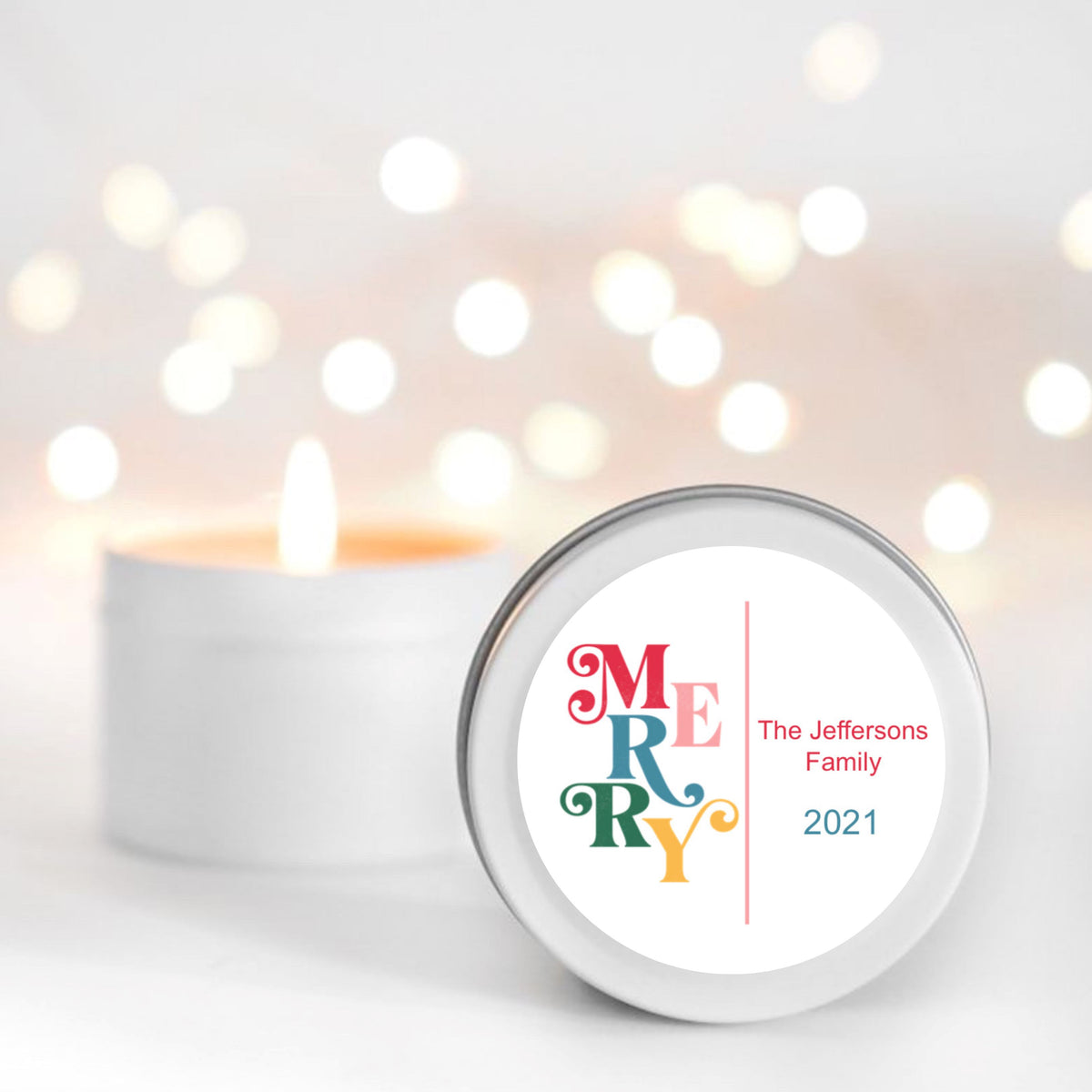 Merry Christmas Personalised Candle Small Travel tin Candle RISE The Candle Studio