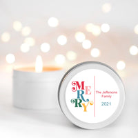 Merry Christmas Personalised Candle Small Travel tin Candle RISE The Candle Studio