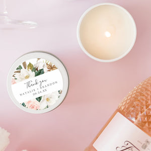 Pink and White Floral Wedding Candle Favours | Personalisation | 10-12 hours burn time | Soy Wax Candle RISE The Candle Studio