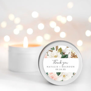 Pink and White Floral Wedding Candle Favours | Personalisation | 10-12 hours burn time | Soy Wax Candle RISE The Candle Studio 