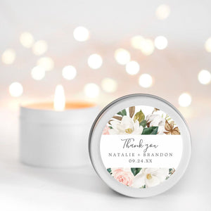 Pink and White Floral Wedding Candle Favours | Personalisation | 10-12 hours burn time | Soy Wax Candle RISE The Candle Studio