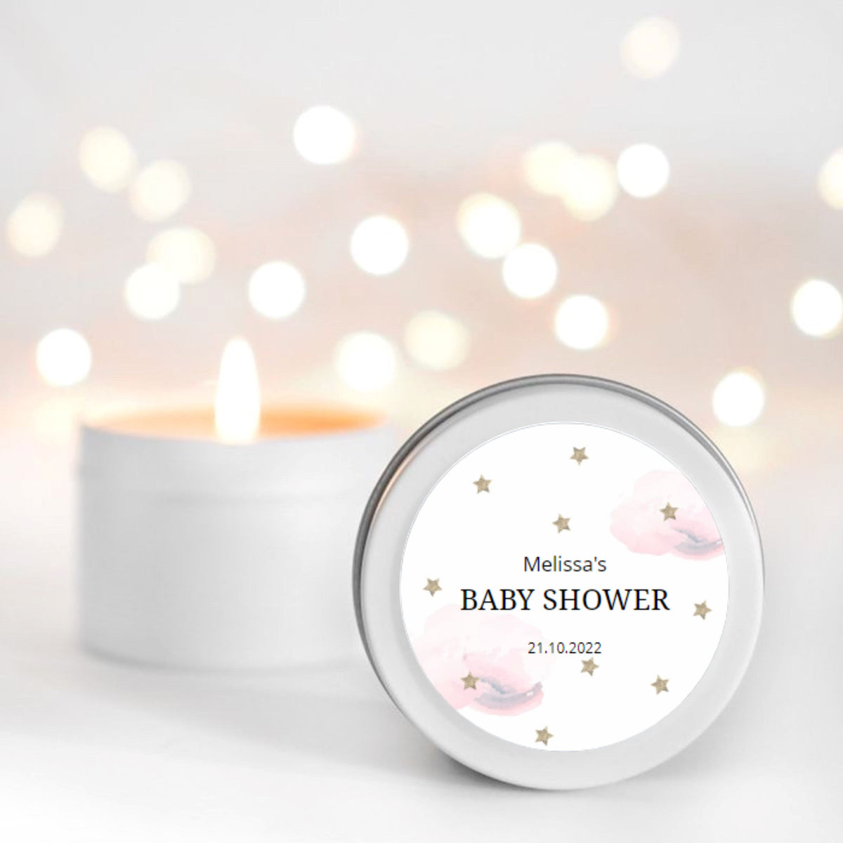 Pink Clouds & Stars Baby Shower Candle Favour for girls Candle RISE The Candle Studio