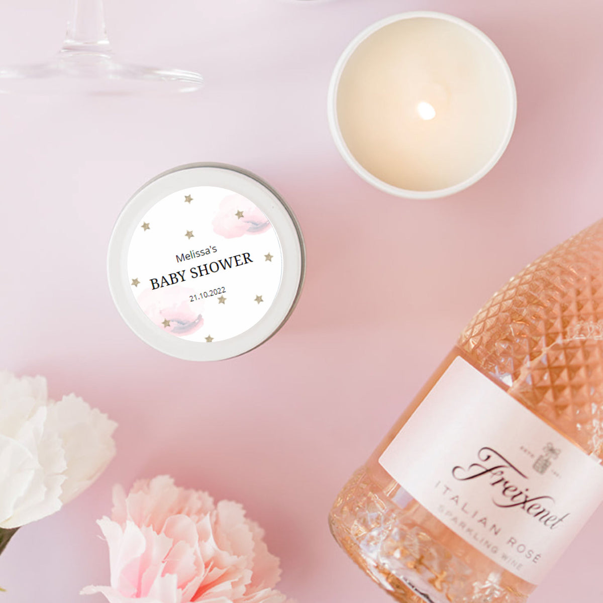 Pink Clouds & Stars Baby Shower Candle Favour for girls Candle RISE The Candle Studio