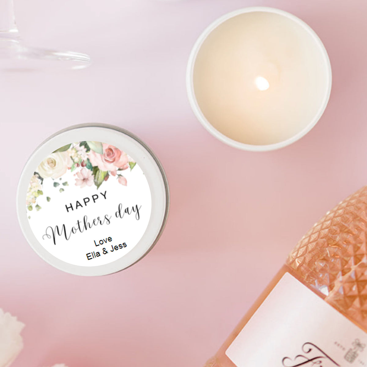 Pink Flowers Mother's Day Candle Gift | Personalised | 10-12 hours burn time | Soy Wax Candle RISE The Candle Studio