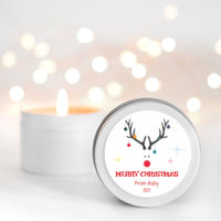Red nose Reindeer Christmas Personalised Candle Small Travel tin Candle RISE The Candle Studio
