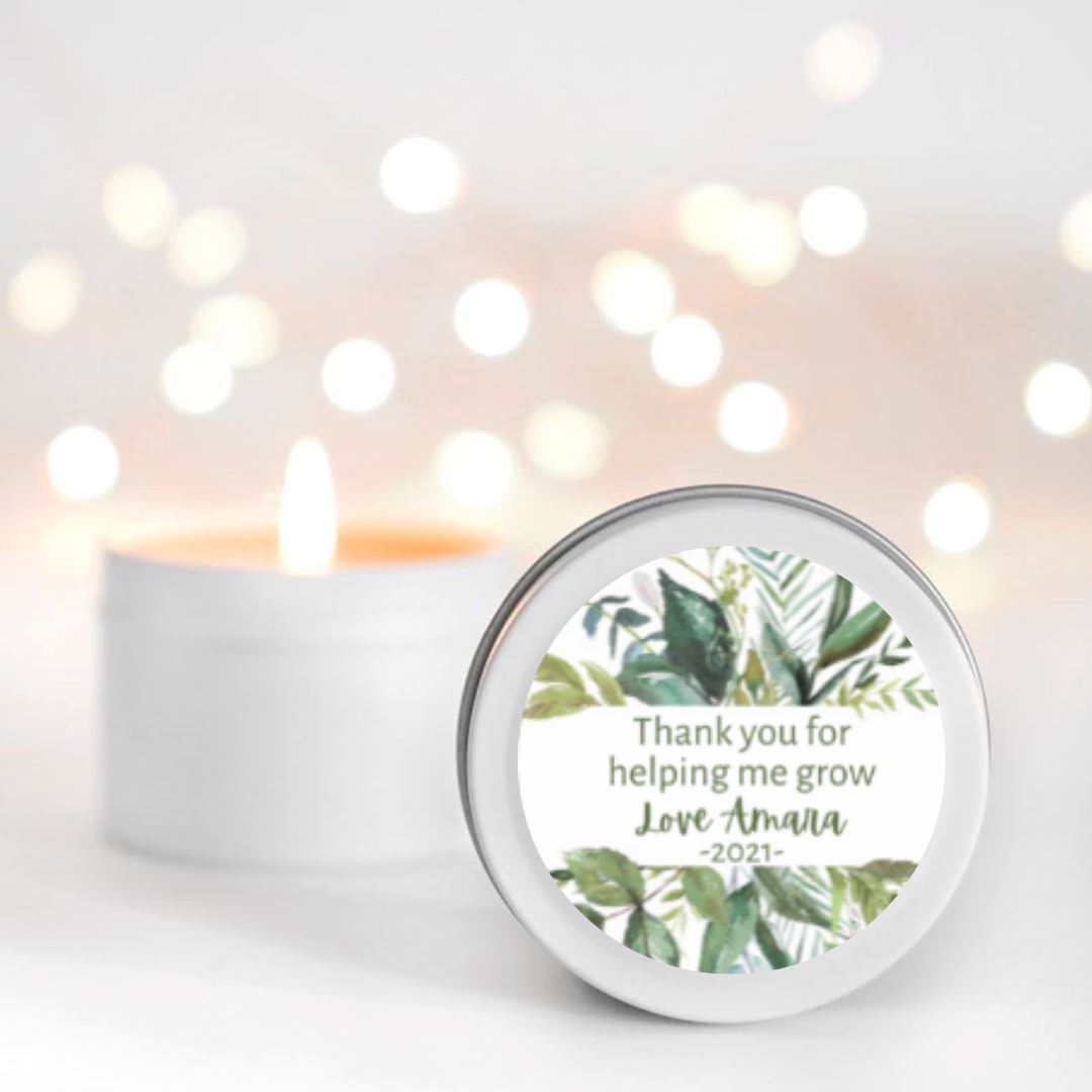 Thanks for helping me grow Personalised Candle Small Travel tin Candle RISE The Candle Studio