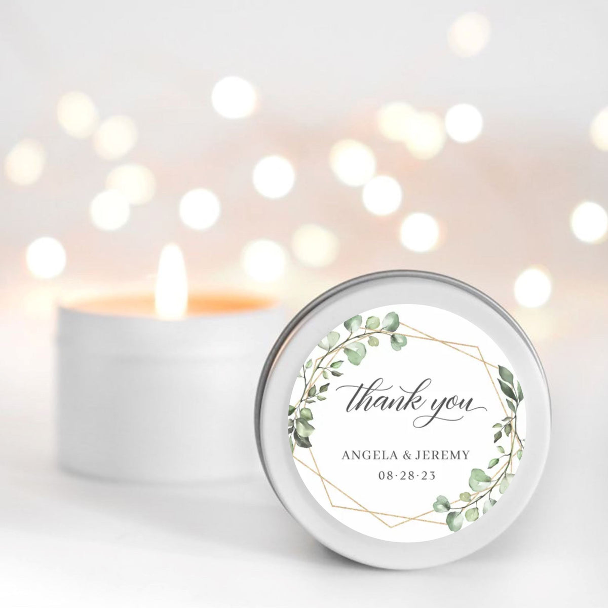 Wedding Candle Favour Geo | Personalised | 10-12 hours burn time | Soy Wax Candle RISE The Candle Studio