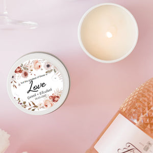 Wedding Candle Favour Love Flowers | Personalised | 10-12 hours burn time | Soy Wax Candle RISE The Candle Studio