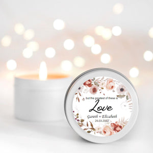 Wedding Candle Favour Love Flowers | Personalised | 10-12 hours burn time | Soy Wax Candle RISE The Candle Studio