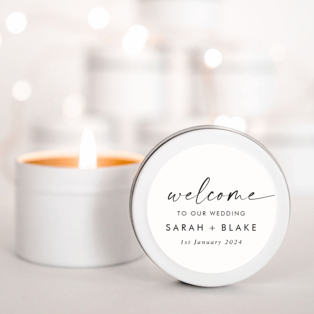 welcome to our wedding candle favours