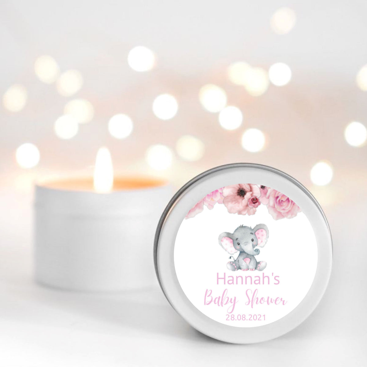 Baby Shower Pink Elephant Candle Favours | Personalisation | 10-12 hours burn time | Soy Wax Candle RISE The Candle Studio 