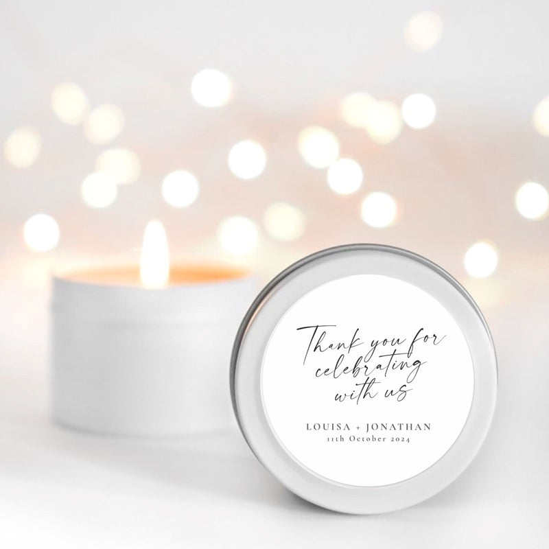 Black + White thank you for handwritting personalised candle favours RISE The Candle Studio 
