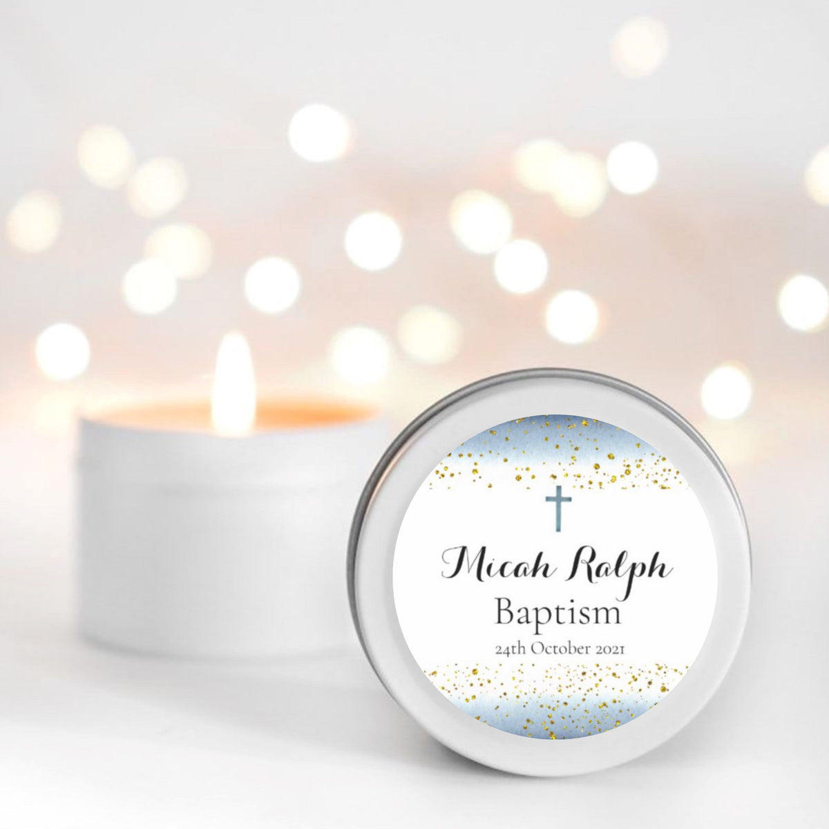 Blue Baptism Candle Favours | Thank you candle | Personalisation | 10-12 hours burn time | Soy Wax Candle RISE The Candle Studio 