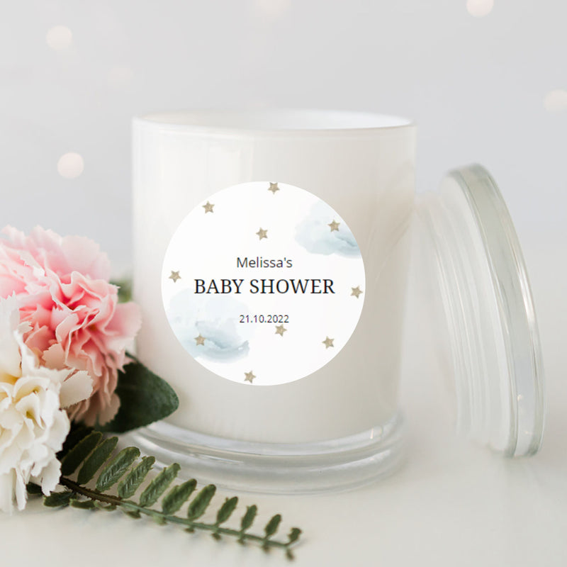 Blue Clouds & Stars Baby Shower Candle for baby boys Candle RISE The Candle Studio 