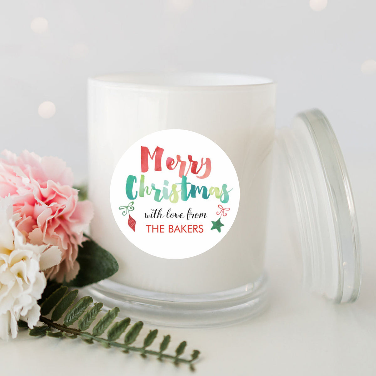 Christmas Personalised Candle Large White Glassware Candle RISE The Candle Studio 