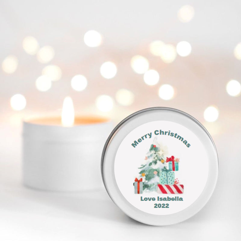 Christmas Tree & Gifts Personalised Candle Small Travel tin Candle RISE The Candle Studio 
