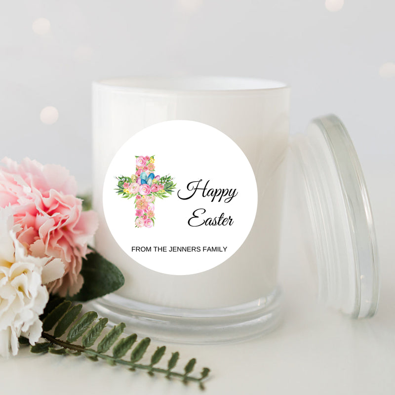 Easter Cross Personalised Candle Large White Glassware Candle RISE The Candle Studio 
