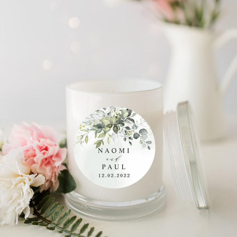 Green Wedding Personalised Candle Large White Glassware Candle RISE The Candle Studio 