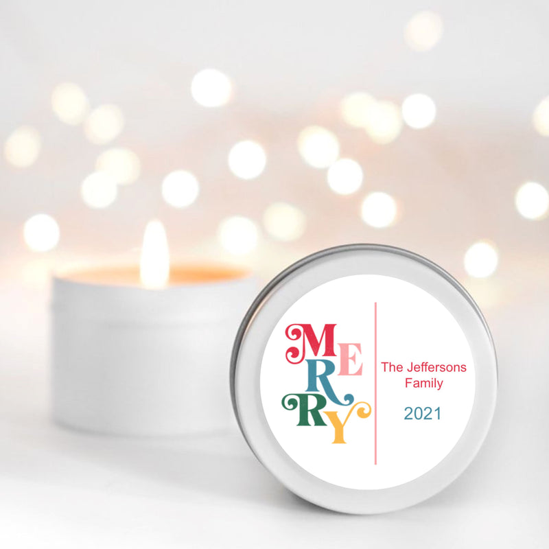 Merry Christmas Personalised Candle Small Travel tin Candle RISE The Candle Studio 