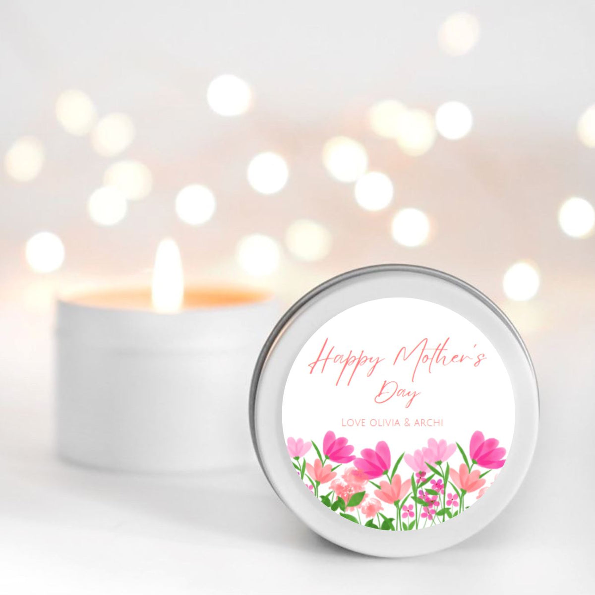 Mother's Day Pink Flowers Personalised Candle RISE The Candle Studio 